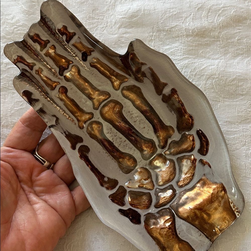 Skeleton Hand Glass Halloween Candy Dish